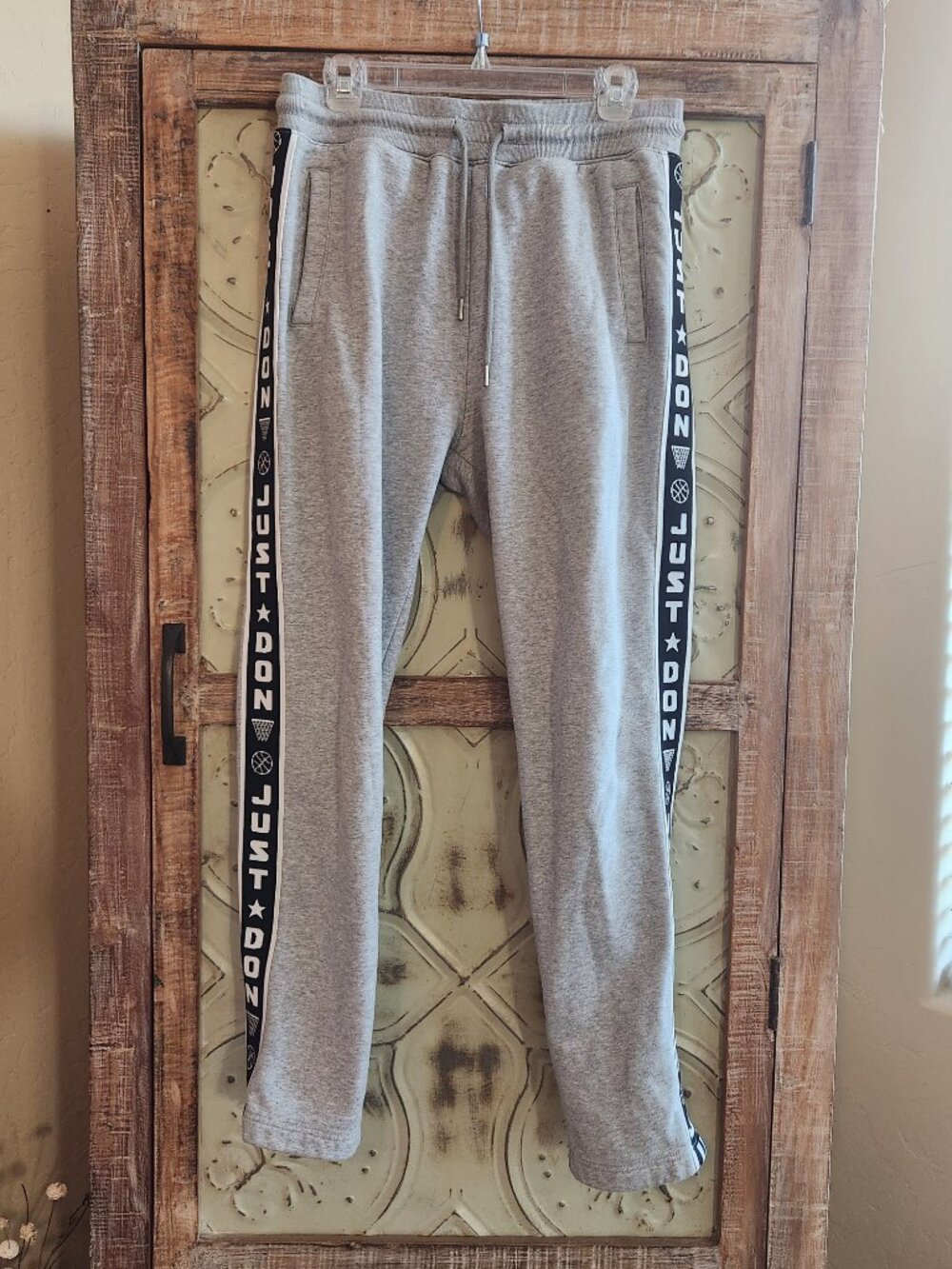 JUST DON All City Gray Side Stripe Spell-Out Sweatpants Men's Medium | 31x31